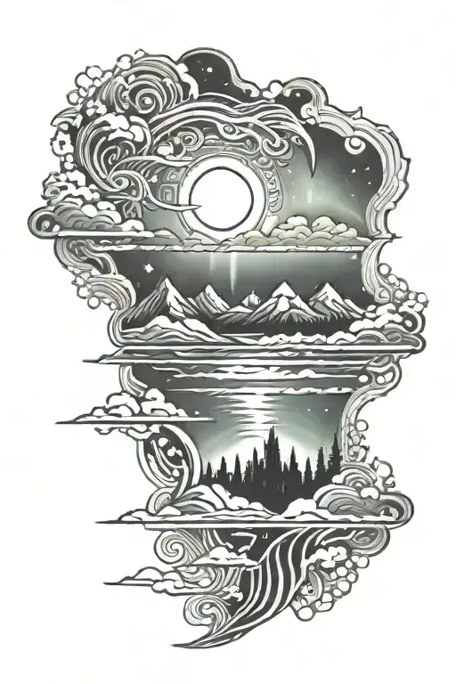 northern lights aurora borealis sky tattoo design idea