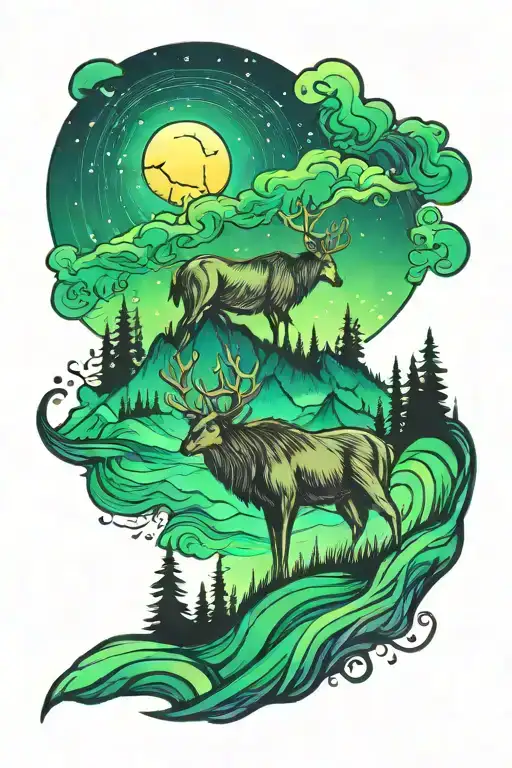 northern lights aurora borealis tattoo design idea