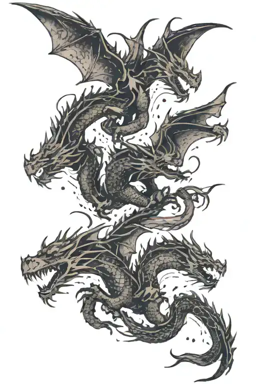three dragons breathing out Orion's Belt constellation  tattoo design idea