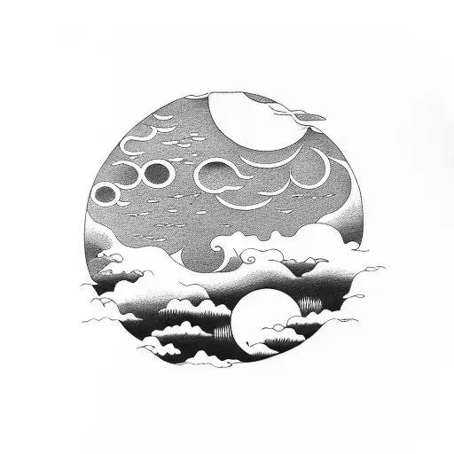 Moon with clouds japanese style tattoo design idea