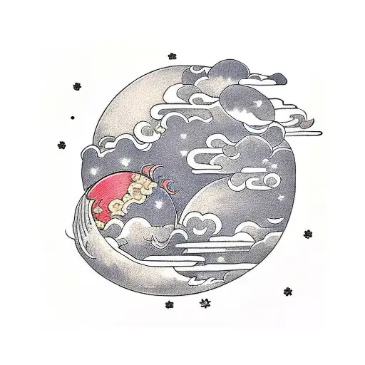 Moon with clouds style tattoo design idea