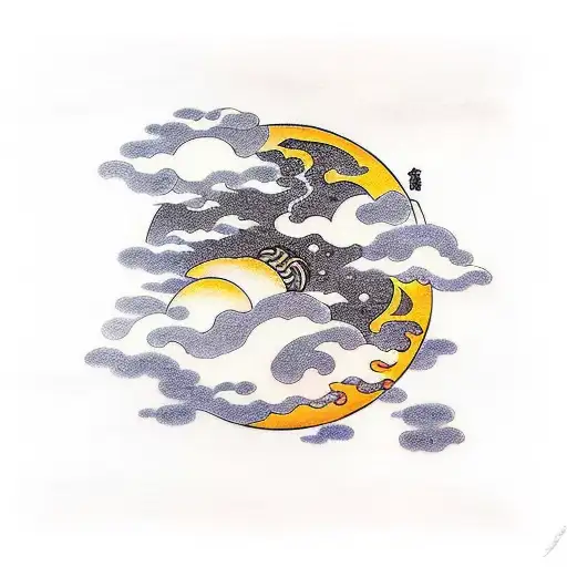 Moon with clouds japanese style tattoo design idea