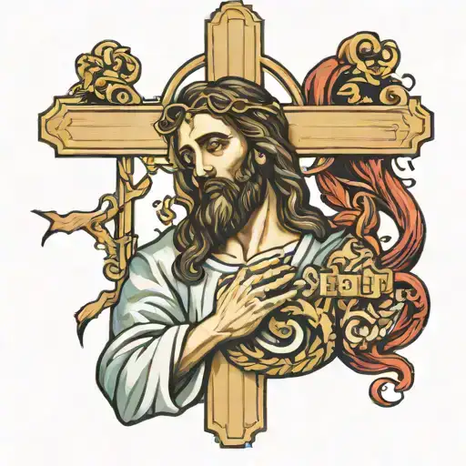 cross jesus praying tattoo design idea