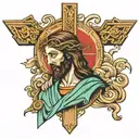 cross jesus praying tattoo design idea
