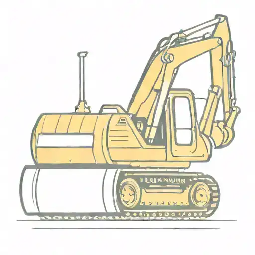 A minimalist tattoo of a retro excavator with a yellow line running through it, reflecting the client's career as a salesperson for heavy machinery tattoo design idea