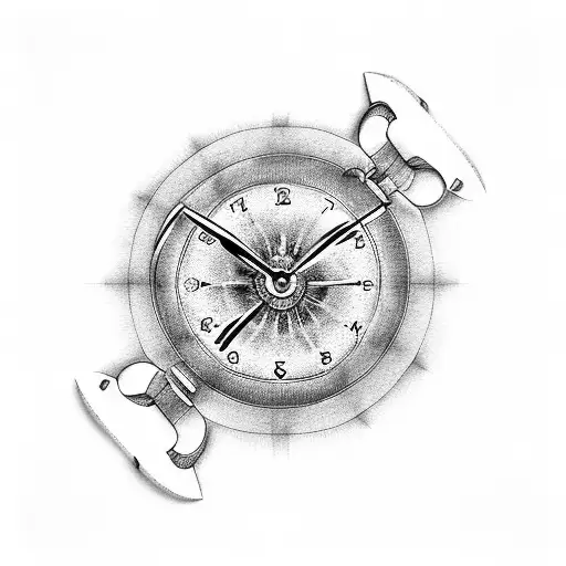 a clock in the center of a handcuff key tattoo design idea