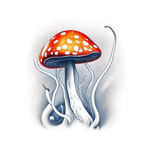 worm on top of a mushroom smoking tattoo design idea