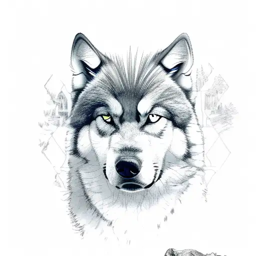 half wolf and other half cocker spaniel tattoo design idea