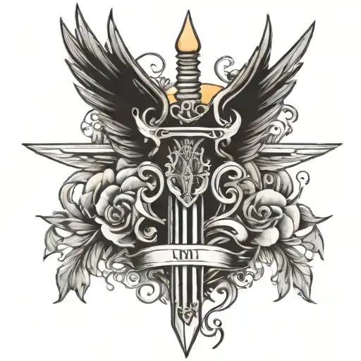 sword with wings spread wings on tricep tattoo tattoo design idea