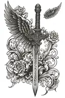 sword with wings spread wings on tricep tattoo tattoo design idea