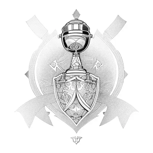 William Webb Ellis trophy surrounded by intricate rugby-themed patterns tattoo design idea