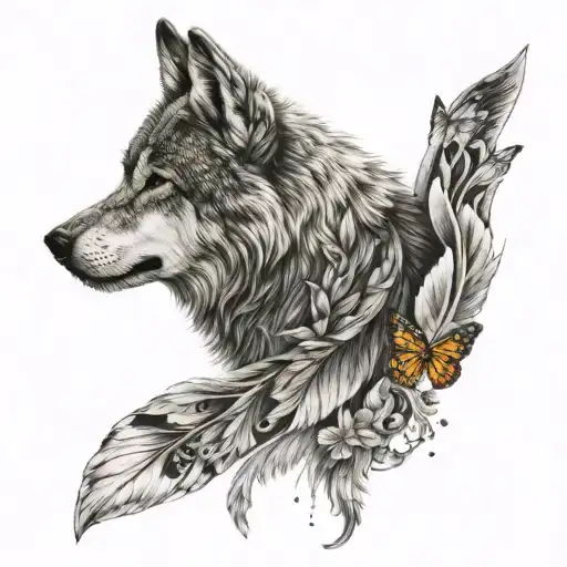 wolf and butterfly wing tattoo design idea