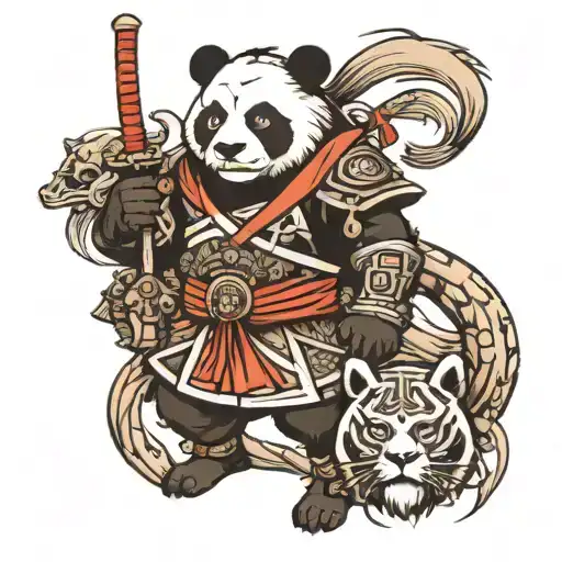panda ninja and lion samurai tattoo design idea