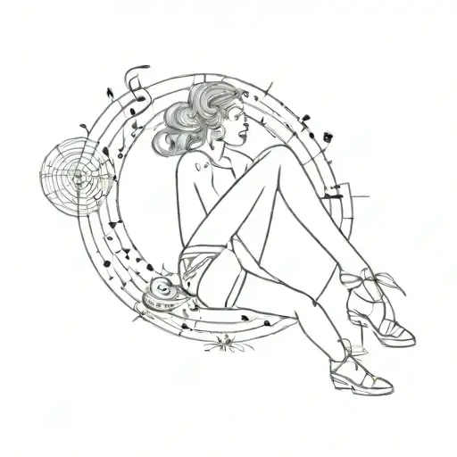 leg tattoo, music, sunny tattoo design idea