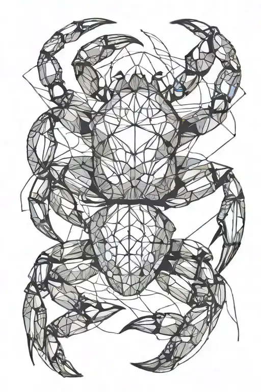 crab pincer with lines and shapes through the pincers. fine line work tattoo design idea