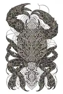 crab with Greek elements, geometric shapes and lines, light hashing for shading tattoo design idea