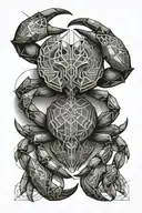 crab with Greek elements, geometric shapes and lines, light hashing for shading tattoo design idea