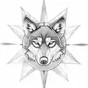 A wolf howling at a full moon with a compass rose in its eyes tattoo design idea