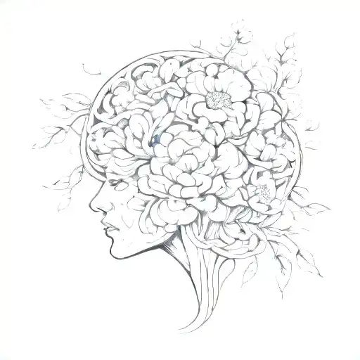brain made of flowers tattoo design idea