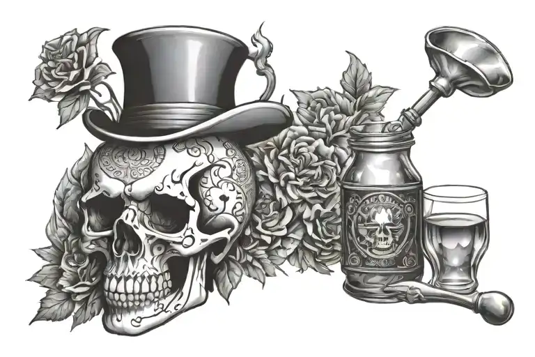 skull and alcohol tattoo design idea