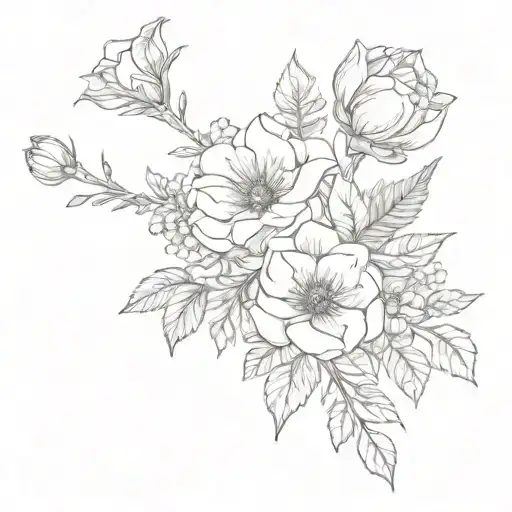 august, November, April, July, September, and February birth flowers bouquet  tattoo design idea