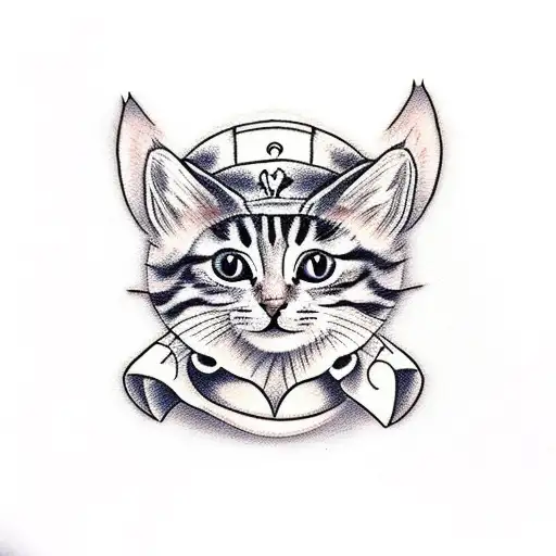 kitten with strawberry hat tattoo design idea