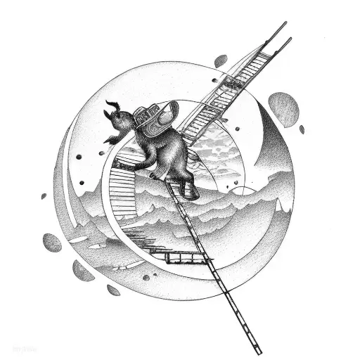 ladder overthinker motorcycle  moon tattoo design idea