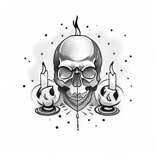 skull with burning candles tattoo design idea