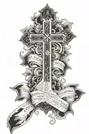 cross with the lords prayer written tattoo design idea