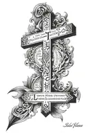 cross with the lords prayer written tattoo design idea