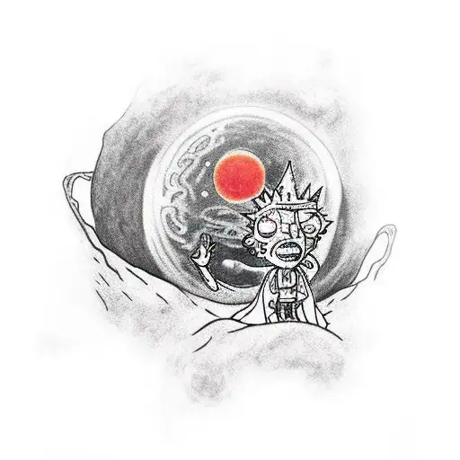 Guts from berserk with rick and morty during the eclipse tattoo design idea