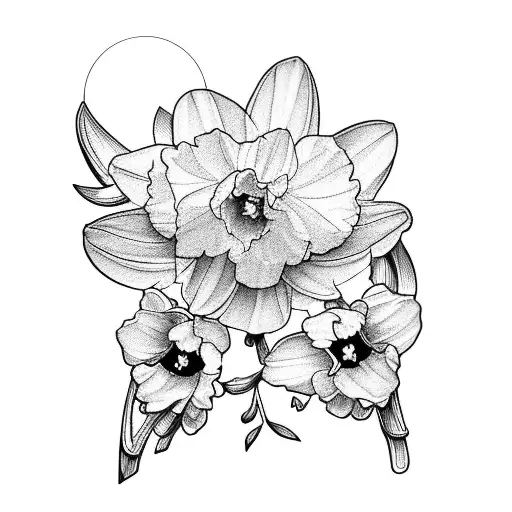 violet, primrose, daffodil, cherry blossom , holli narcissus, half sleeve  tattoo design idea