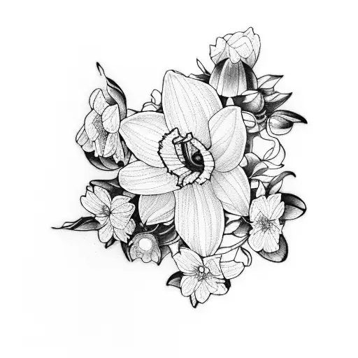 violet, primrose, daffodil, cherry blossom, holli narcissus tattoo design idea