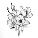 violet, primrose, daffodil, cherry blossom , holli narcissus, half sleeve  tattoo design idea