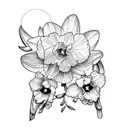 violet, primrose, daffodil, cherry blossom , holli narcissus, half sleeve  tattoo design idea