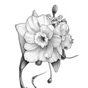 violet, primrose, daffodil, cherry blossom , holli narcissus, half sleeve  tattoo design idea
