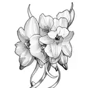 violet, primrose, daffodil, cherry blossom , holli narcissus, half sleeve  tattoo design idea