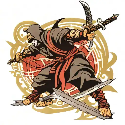 samarai crossing swords with ninja warrior tattoo design idea