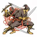 samarai crossing swords with ninja warrior tattoo design idea