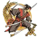 samarai crossing swords with ninja warrior tattoo design idea