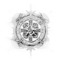 A cross surrounded by an intricate blackwork design of the underworld tattoo design idea