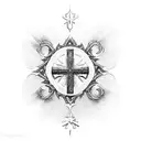 A cross surrounded by an intricate blackwork design of the underworld tattoo design idea