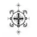A cross surrounded by an intricate blackwork design of the underworld tattoo design idea