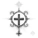 A cross surrounded by an intricate blackwork design of the underworld tattoo design idea
