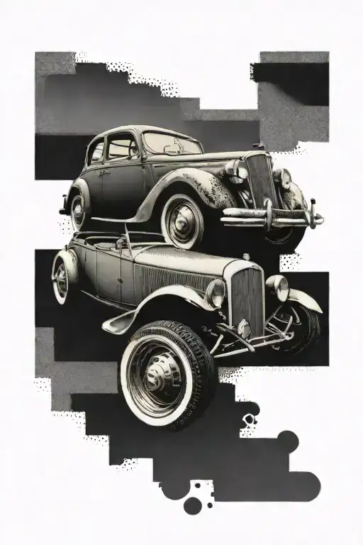 cars and its parts forming tattoo design idea