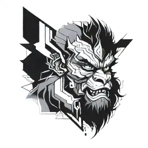 A futuristic cyberpunk interpretation of Narasimha's face tattoo design idea