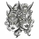 two female devils drama masks tragedy and comedy tattoo design idea