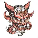 female devil drama masks tattoo design idea
