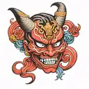 female devil drama masks tattoo design idea