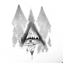 Pine Treen with hills inside of an arrow head  tattoo design idea